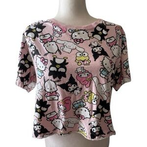 Hello Kitty and Friends all over Print Cropped Short Sleeve Shirt size xl